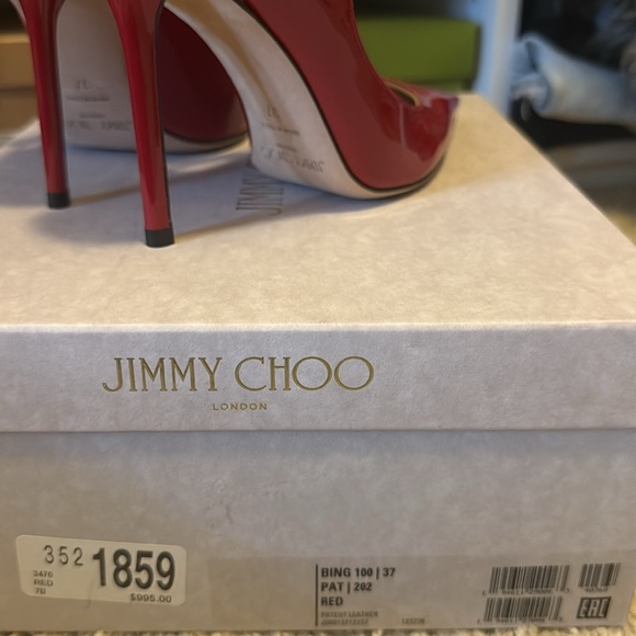 Jimmy Choo Bing 100 Red Patent Leather Slip On Mule Heels Womens - Picture 8 of 8